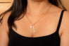 14K Yellow Gold Diamond Wishbone, Leaf, and Pearl Charm Necklace