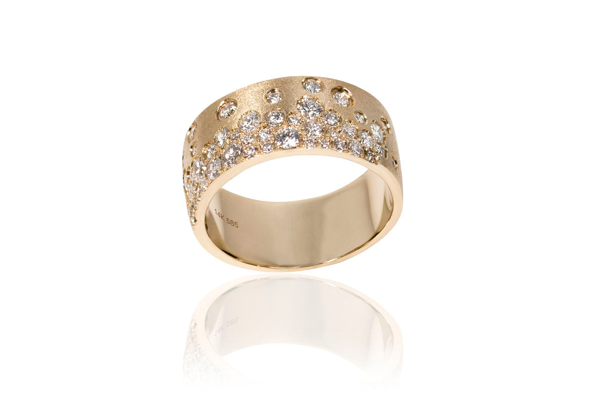 One-Of-A-Kind 14K Satin Brushed Yellow Gold Wide Diamond Band