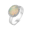 14K White Gold Opal Diamond Oval Ring
